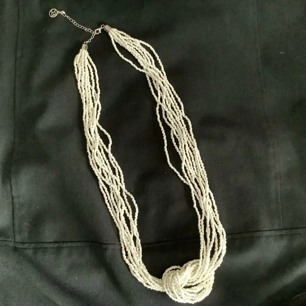 Multi-strand White Seed Bead Necklace Erica Lyons 37” - 41” Adjustable Versatile